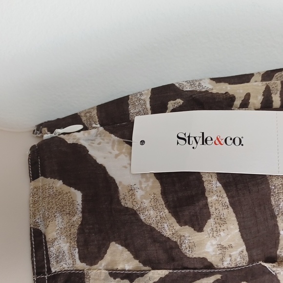 STYLE & CO Brown Tan & Cream Zebra Print 100% Cotton Summer Skirt SZ 18 NWT - Picture 7 of 14